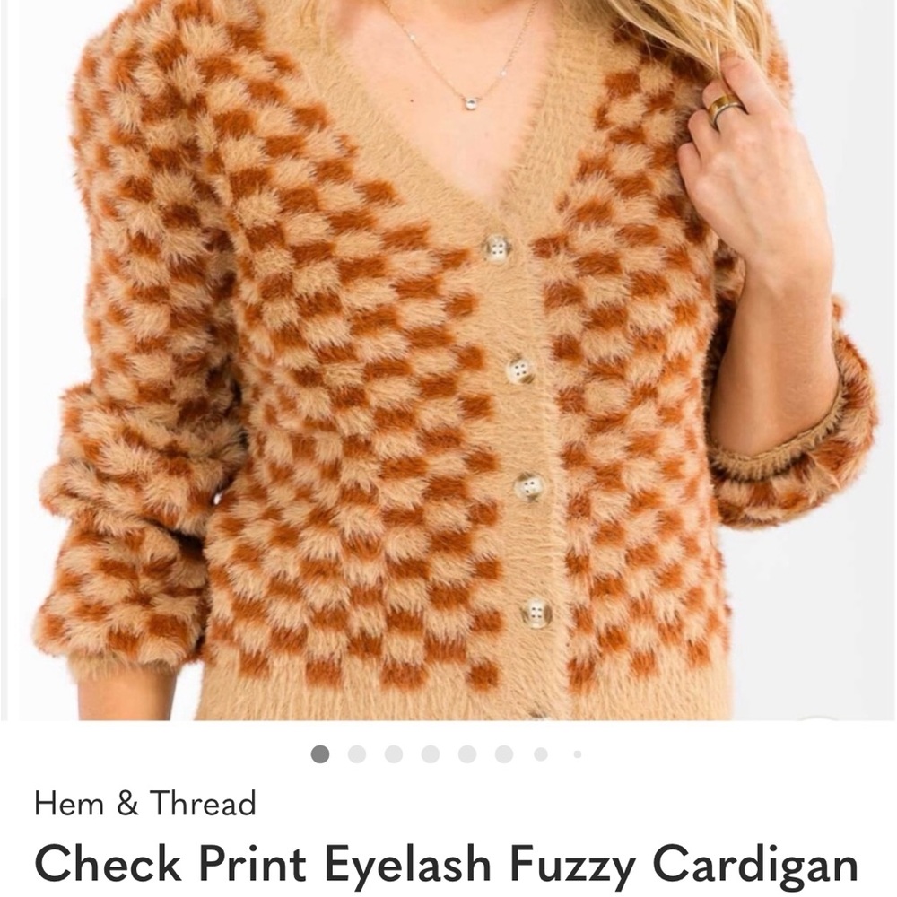 NWT Size L Boutique Check Print Eyelash Fuzzy Cardigan